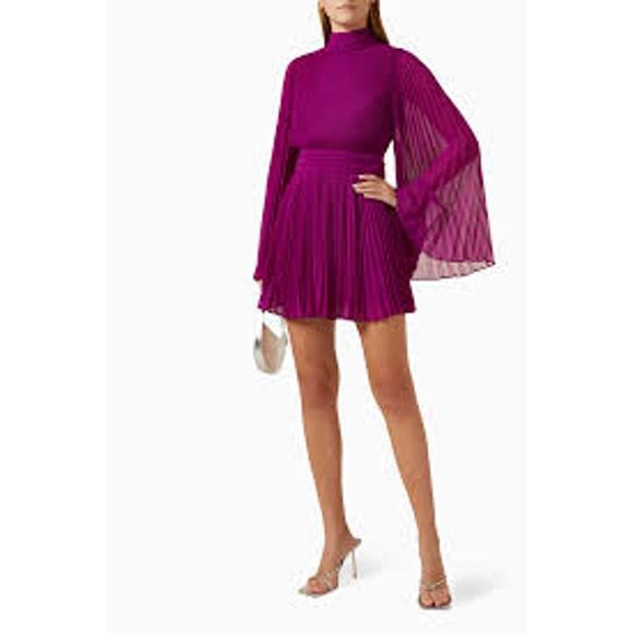 Milly Rosemary Mini Dress in Pleated Chiffon knee Length Dress Size 6 MSRP $450 - Picture 1 of 15
